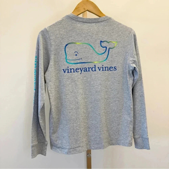 Vineyard Vines Boys Size M Three Tone Ombre Whale Long-Sleeve Pocket Tee Casual - Picture 9 of 13